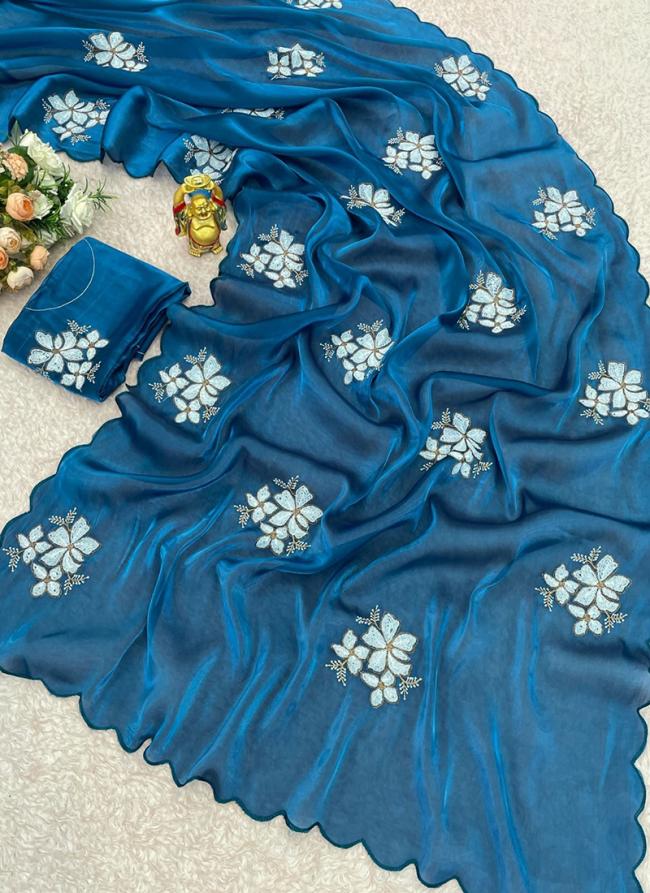 Jimmy Choo Blue Party Wear Sequins Work Saree